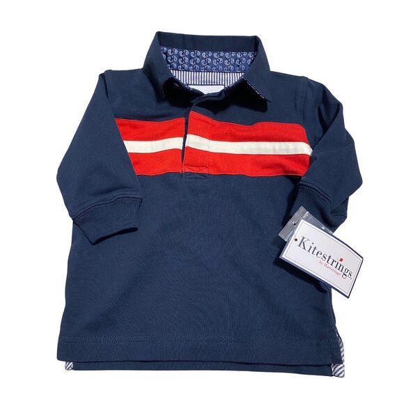Kitestrings by Heartstrings navy red polo long sleeve shirt 6-9m NWT preppy baby - Picture 1 of 7